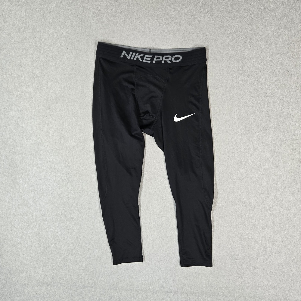 Nike Pro Men Activewear Pants L Black Compression Tights Swoosh Logo Dri-Fit